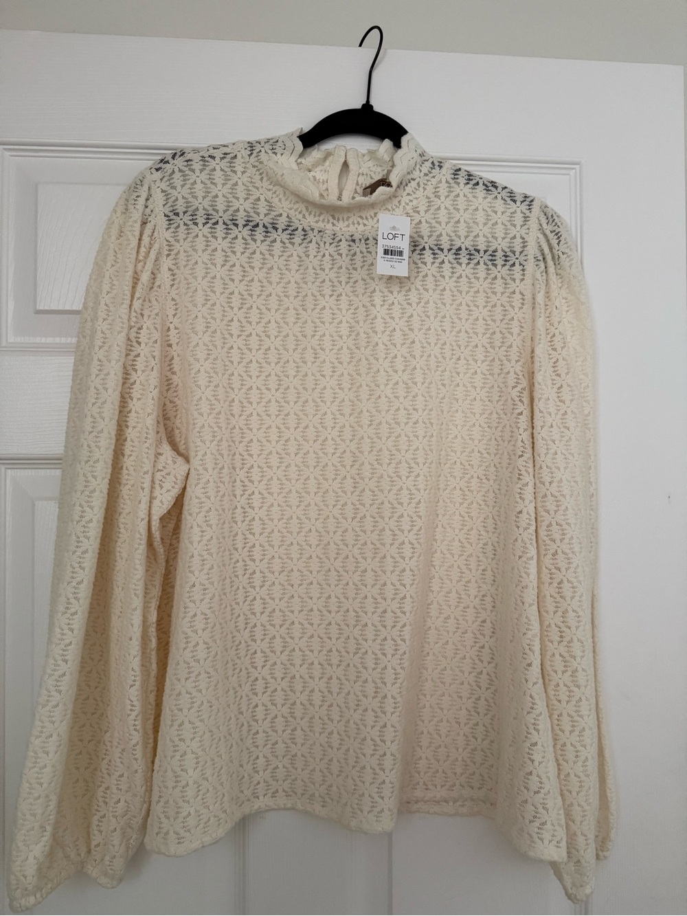 LOFT Cream Lace Mock-Neck Long Sleeve Top